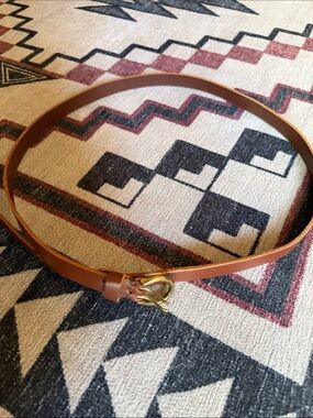 Classic Tan Leather Belt with Gold Buckle - Women Accessories approximately 44in